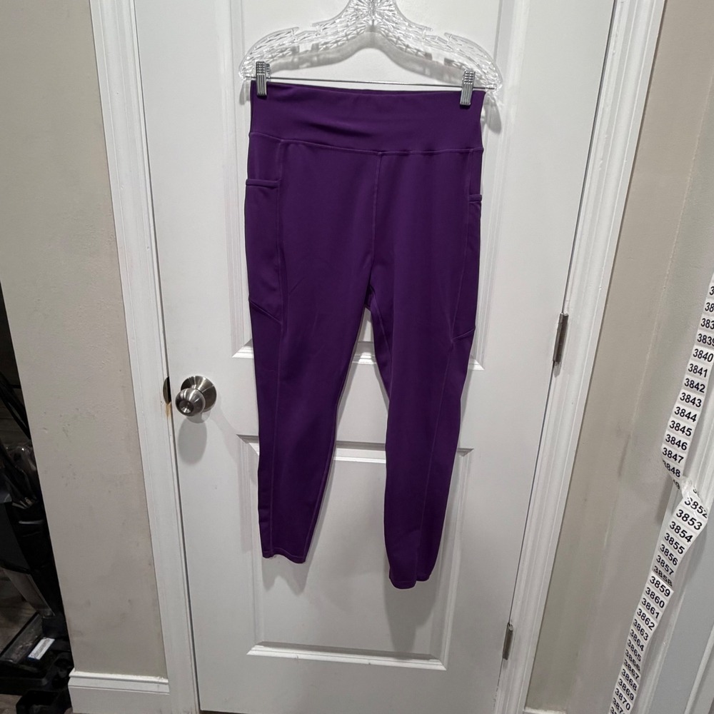 Pop Fit Women Leggings Purple High Waisted Side Pockets Size XL